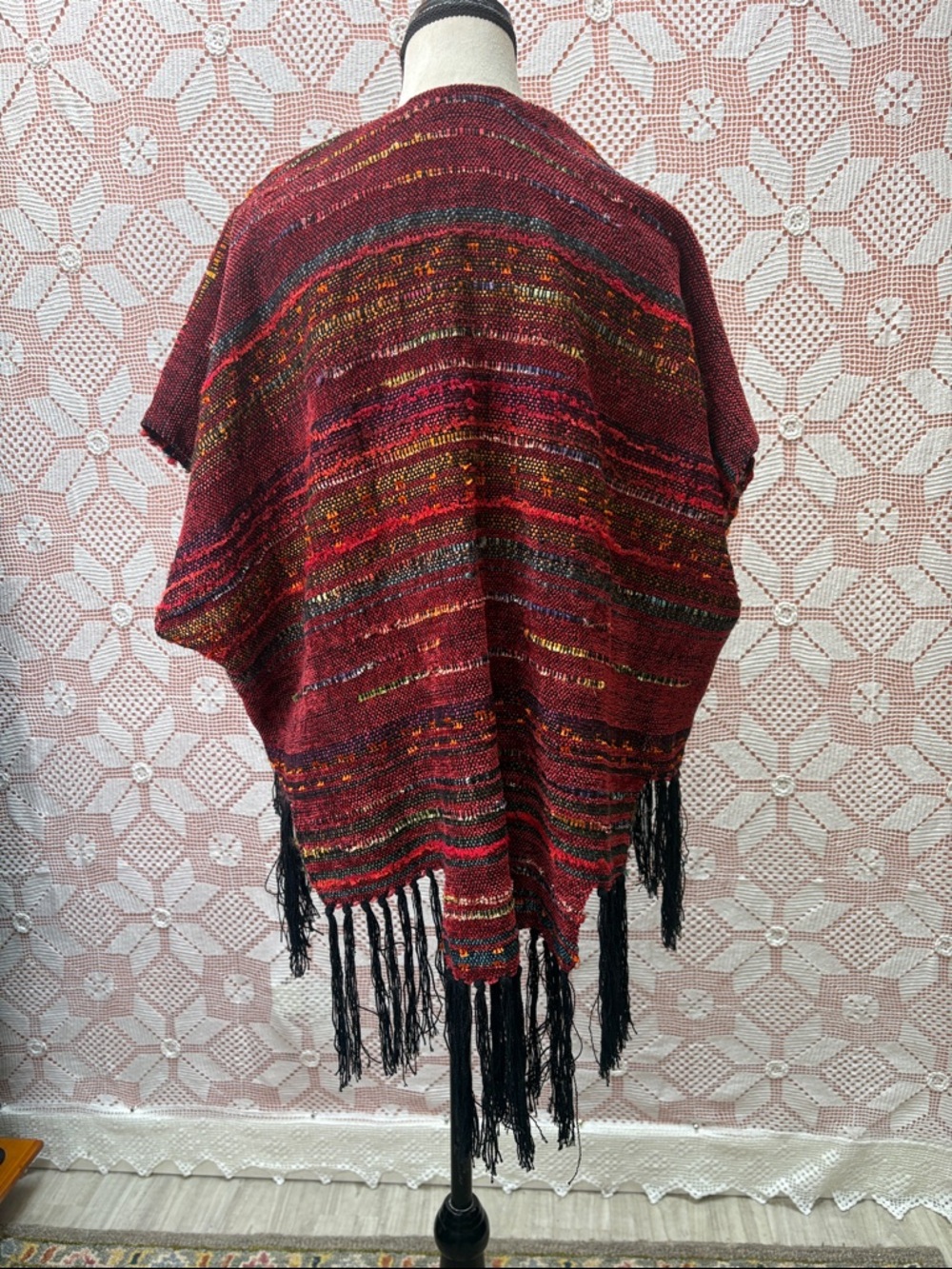 Handcrafted boho woven poncho wrap - Picture 5 of 7